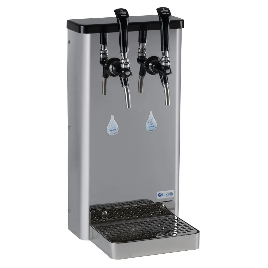 Crysalli CM-V2W Water Tower, Mountable, 12", Mirrored, 2 Faucets Sparkling/Still Water