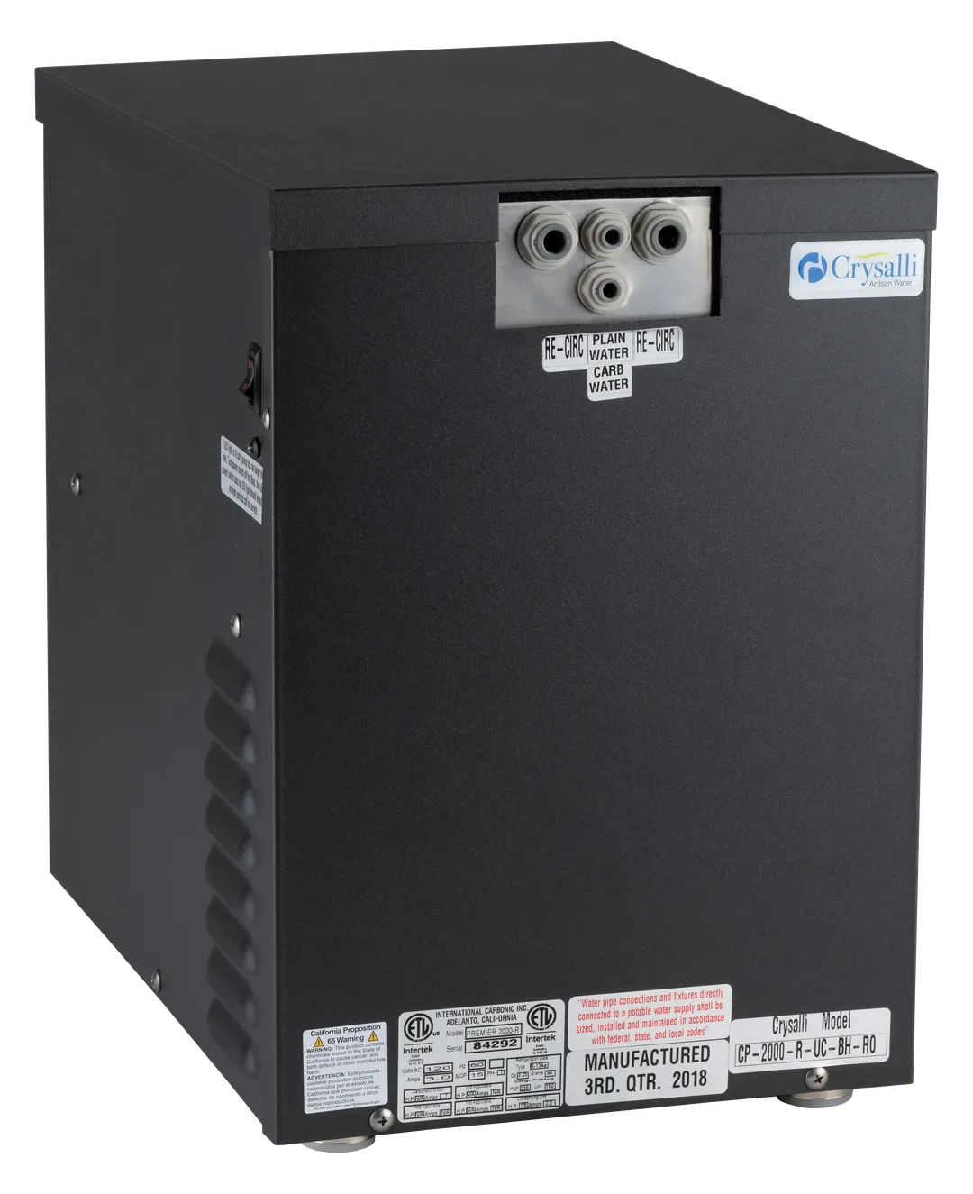 Crysalli CP2000-R-UC-BH Remote UC Chiller 1/9 HP, 120V, 6 lb Ice, 50×12oz Drinks/hr <40°F, 40°‑100°F