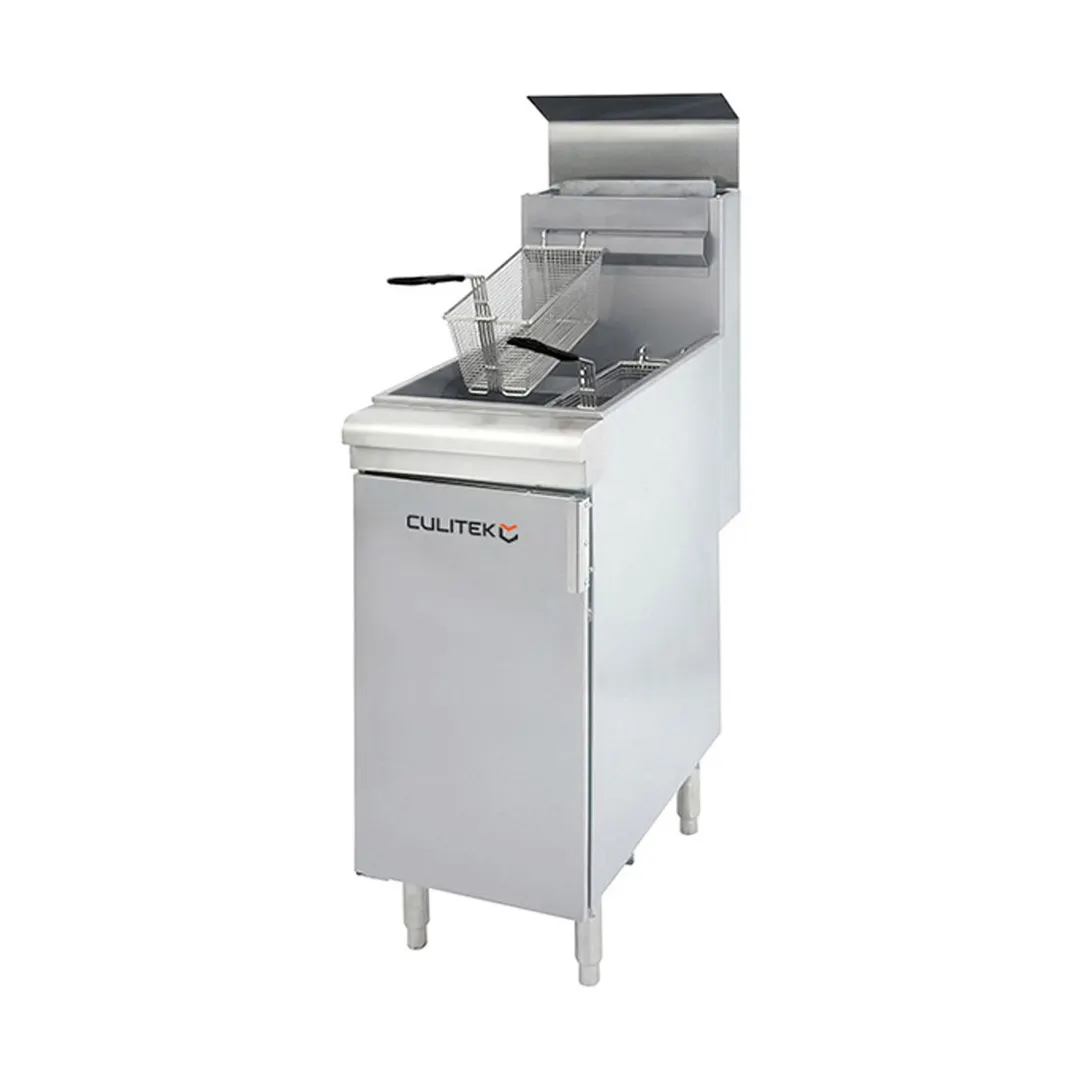 Culitek CULGF90NG Floor Model Full Pot Natural Gas Fryer with Single Pot, 40 lbs, Thermostatic Controls, 90.000 BTU