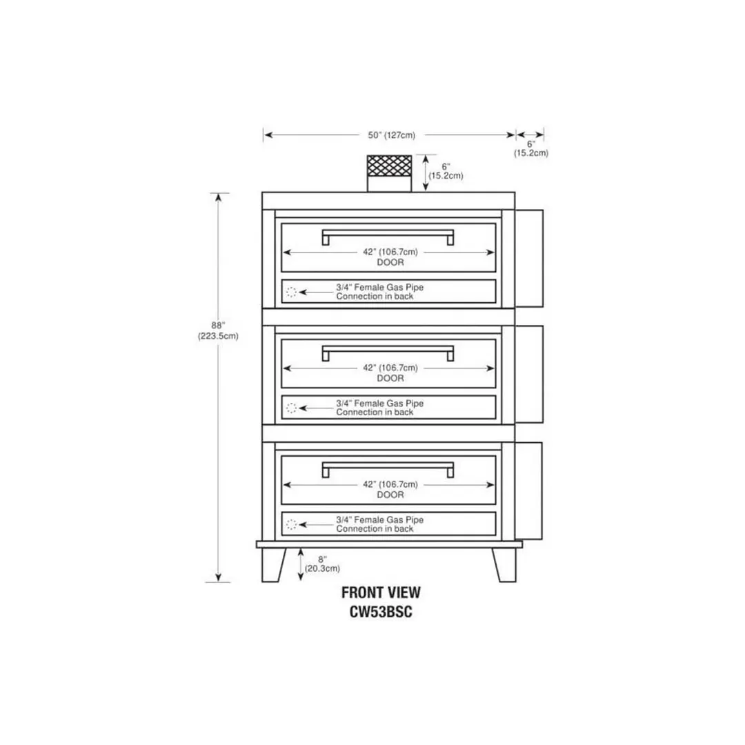Peerless CW53BSC 56" Gas Bake Oven, Triple Deck, 12" High Section