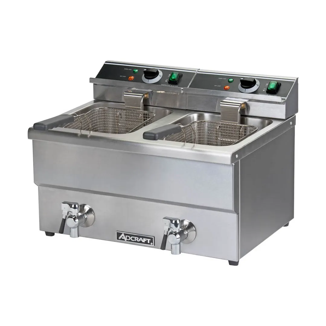 Adcraft DF-12L/2 Double-Tank Countertop Electric Deep Fryer w/ 2 Fryer Baskets, 25 lbs/hour Per Tank