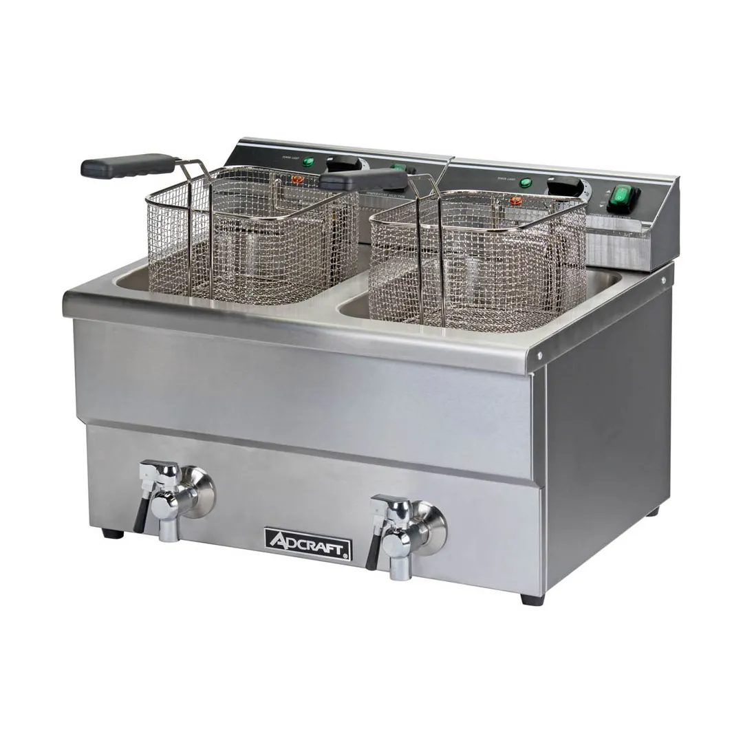 Adcraft DF-12L/2 Double-Tank Countertop Electric Deep Fryer w/ 2 Fryer Baskets, 25 lbs/hour Per Tank