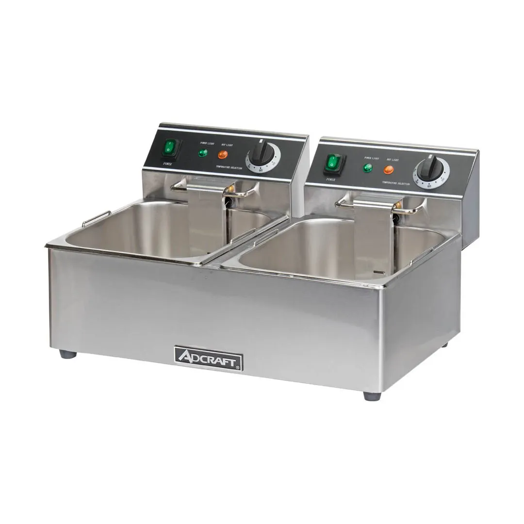 Adcraft DF-6L/2 Double Tank Countertop Electric Deep Fryer w/ 2 Fryer Baskets, 15 lb/hour Per Pot