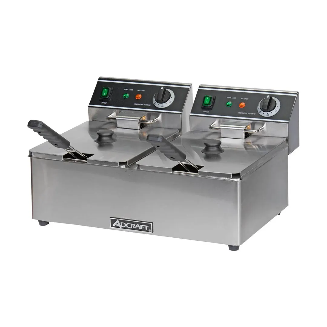Adcraft DF-6L/2 Double Tank Countertop Electric Deep Fryer w/ 2 Fryer Baskets, 15 lb/hour Per Pot