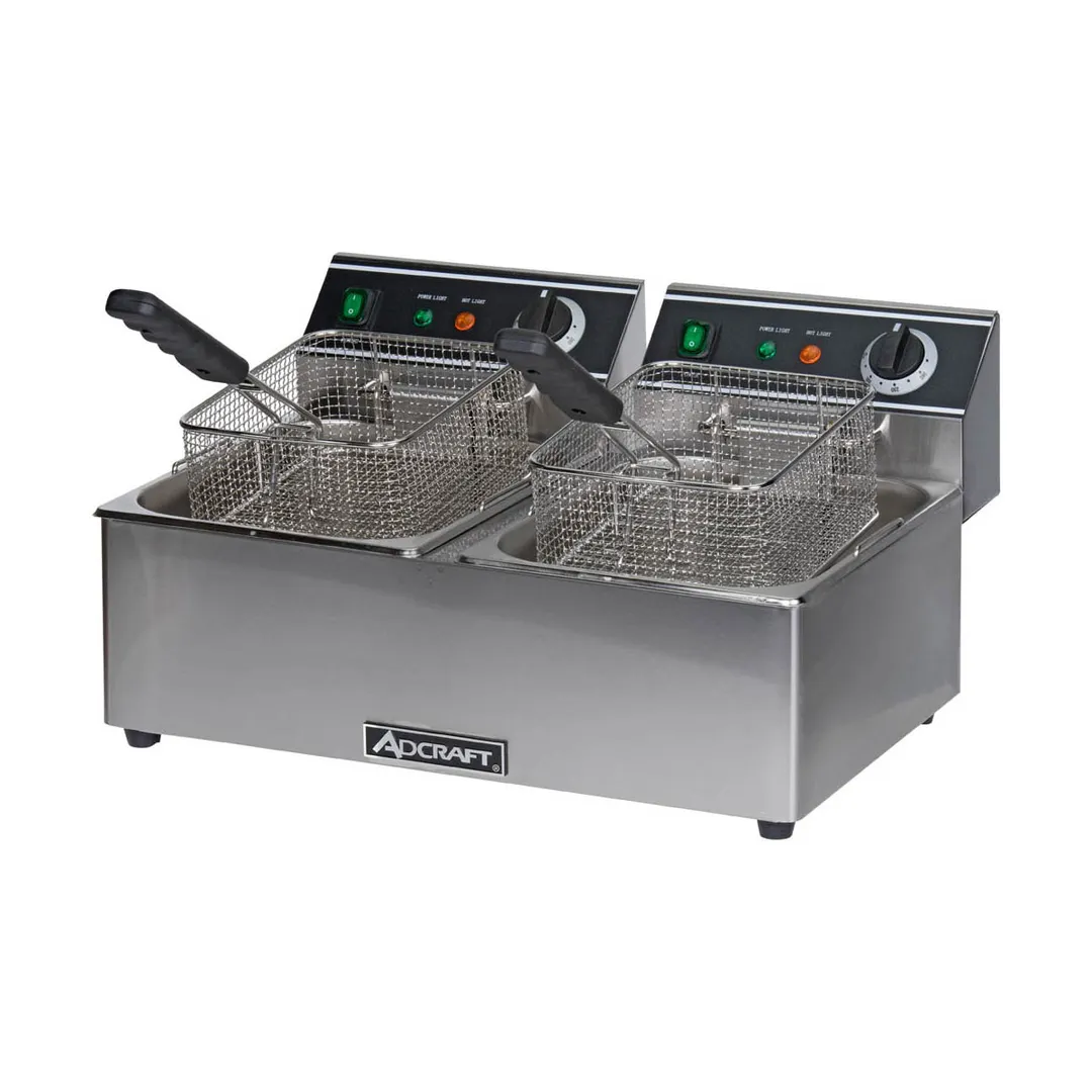 Adcraft DF-6L/2 Double Tank Countertop Electric Deep Fryer w/ 2 Fryer Baskets, 15 lb/hour Per Pot