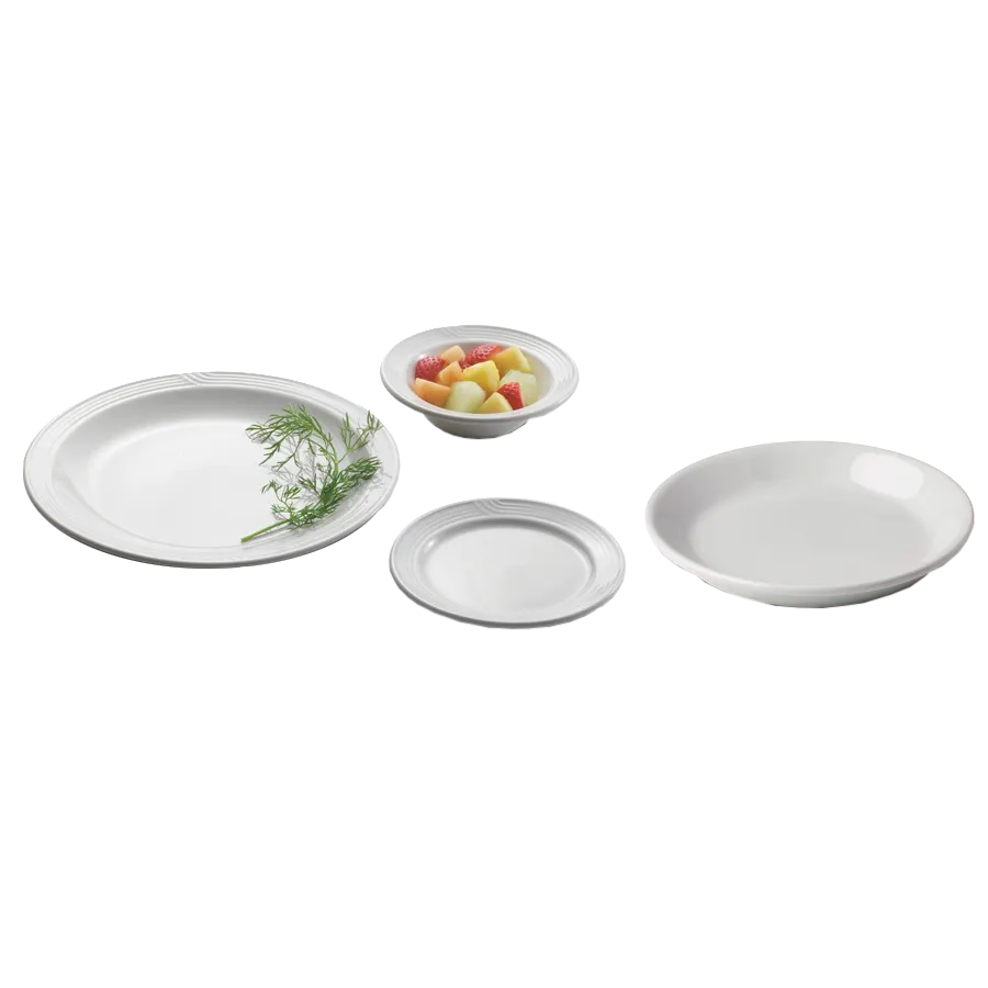 Dinex DX5CBPB02 Bread/Dessert Plate, 5-1/2" Round White China, Embossed Rim, Dishwasher Safe