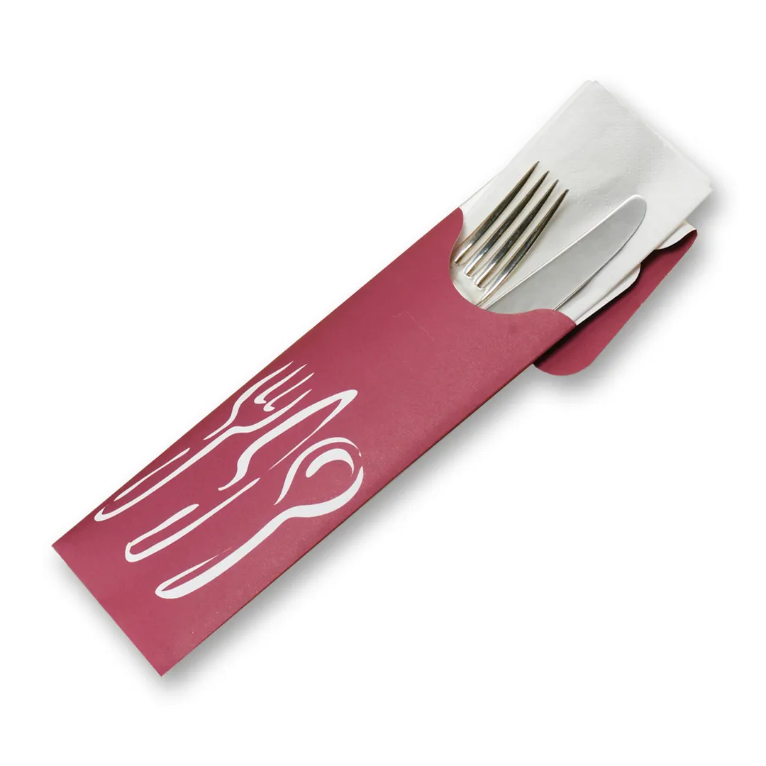 Dinex DXCTCAD80061 Cutlery Caddy, Paper Sleeve Flap, 16" x 16" Napkin, Utensils, Cranberry - 1/Pack