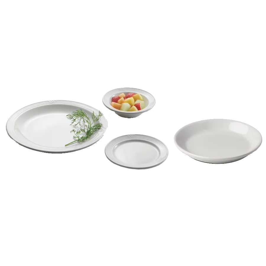 Dinex DXHHC1002 Entree Plate – 7‑3/4" Round White China, Embossed, Conduction Retherm - 1/Case