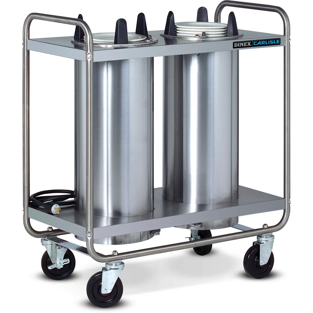 Dinex DXPIDPH2O1012 Heated Plate Dispenser, Open Tubular Frame, Mobile Design