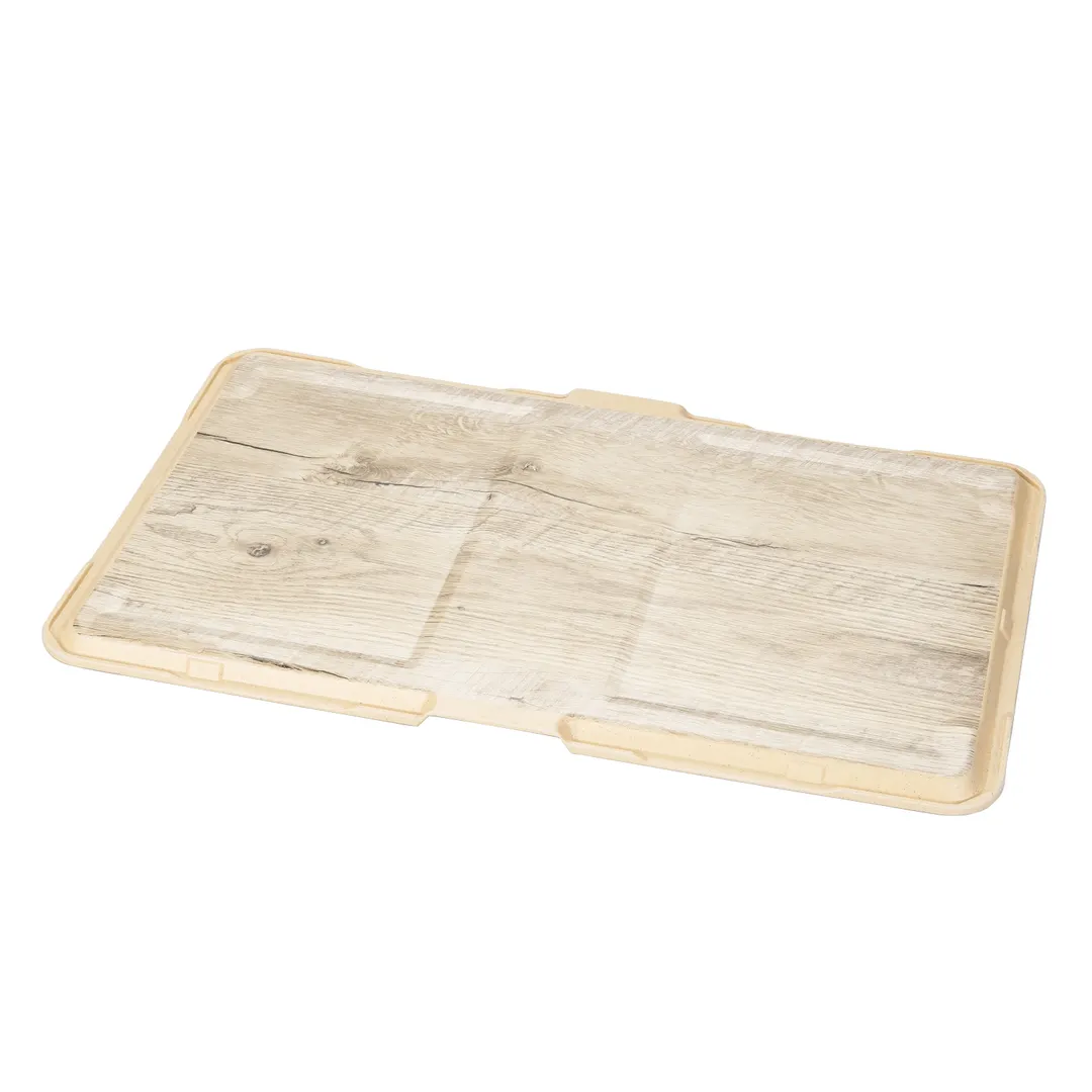 Dinex DXSC1531011 13" x 21" Wood‑Design Fiberglass Tray, Heat‑Resist 280°F, Dishwasher Safe - 1/Case