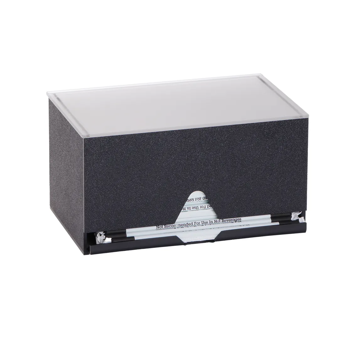 Dispense‑Rite CT‑STR‑24BT Straw Dispenser, Black Plastic, 7"H x12‑1/2"W x9"D, 250‑Straw