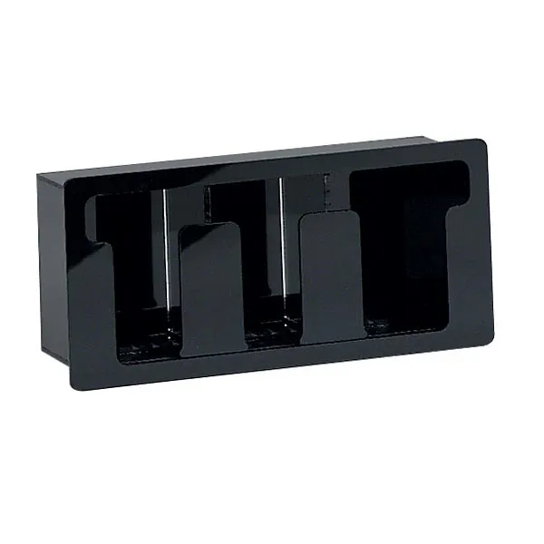Dispense-Rite FML-3 Lid Dispenser, Black Acrylic, 7-1/4"H x16"W x5-3/8"D, 6-1/4"x15" Cut-Out, 3-Comp