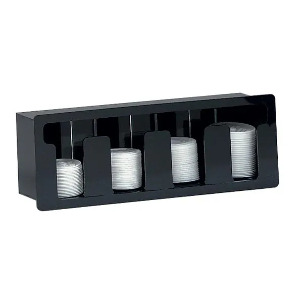 Dispense-Rite FML-4 4-Comp Lid Dispenser 7-1/4" H x 21" W x 5-3/8" D 6-1/4" x 20" Black Acrylic