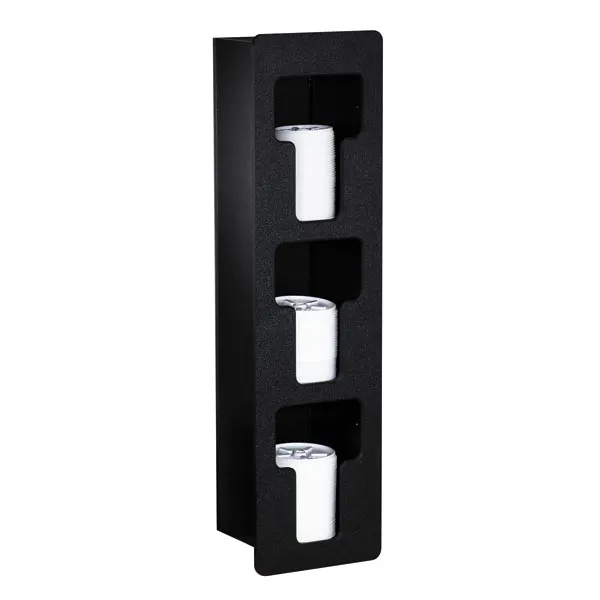 Dispense-Rite FMVL-3 Built-In Lid Dispenser, 3-Section Black Plastic, 26" H x 7" W x 5-1/2" D