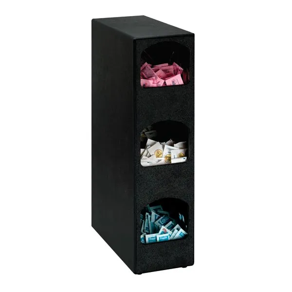 Dispense-Rite HVCD-3BT 3-Section Condiment Organizer Black Polystyrene 24-1/4" H x 6-1/2" W x 14" D