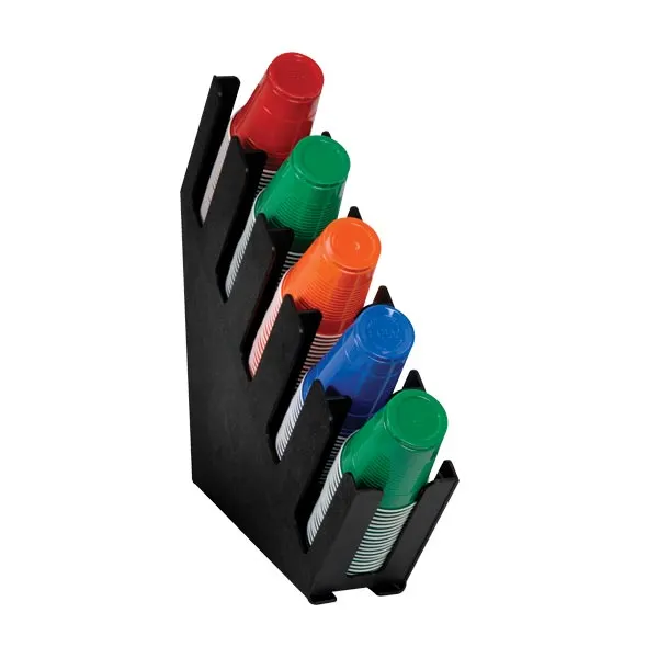 Dispense-Rite LID-5BT Cup & Lid Organizer, Five Sections, Slim Design, Polystyrene, Black, NSF
