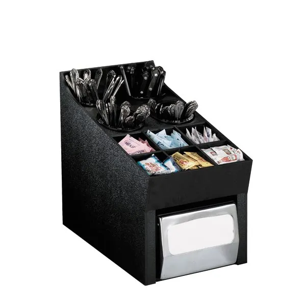 Dispense-Rite NLO-SWNH Silver Condiment & Napkin Organizer 14-3/4"H x10"W x17"D Black Polystyrene