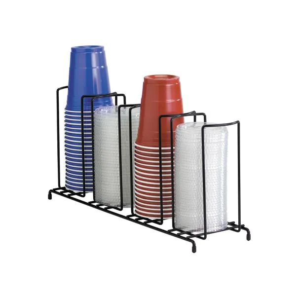 Dispense-Rite WR-4 Lid/Cup Organizer Rack, 4 Sections 4-1/8" Black, 8-1/2" H x 18-1/2" W x 5" D