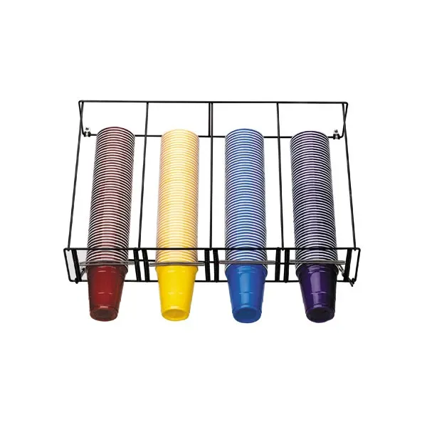 Dispense-Rite WR-CT-OVRHD Dispenser, 4S Rack, 6-46oz Cups, Rim 2-5/8"-4-3/4", 6-1/8"x26-1/4"x18-1/2"