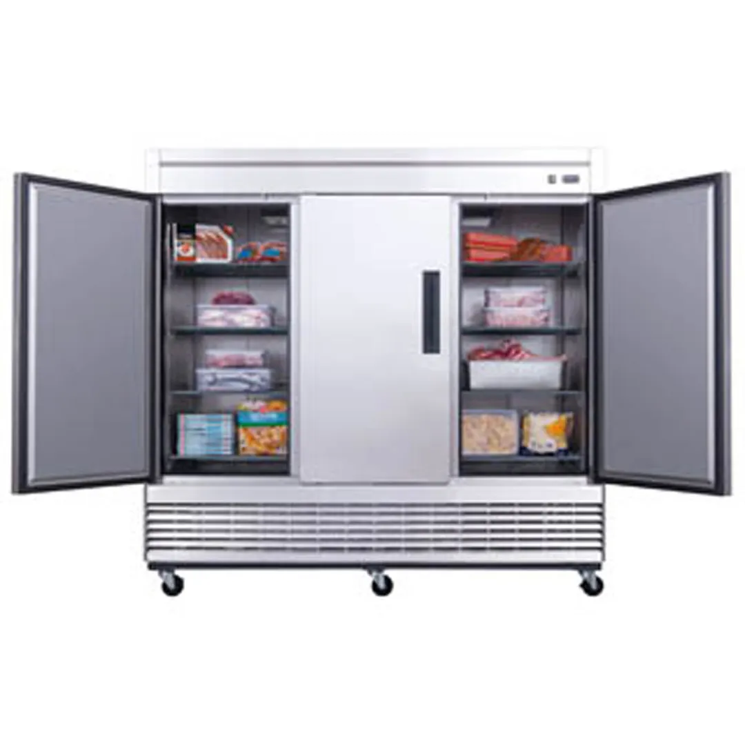 Dukers Appliance Co D83F 82" 3-Solid Door Reach-In Freezer, Bottom Mounted, 64.80 cu. ft.