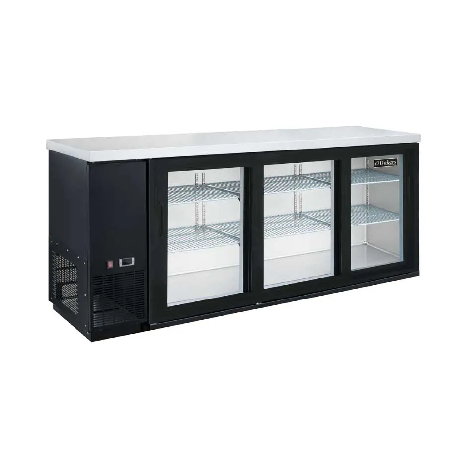 Dukers Appliance Co DBB72-S3 73" Refrigerated Back Bar Cabinet w/ 3 Glass Doors, 19.2 Cu Ft