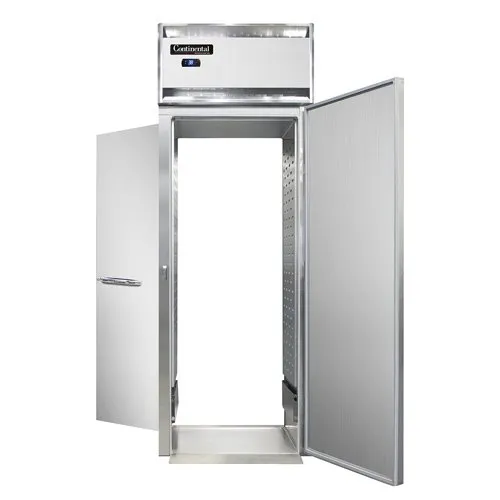 Continental Refrigerator D1RINRT-E 35" 1-Section Roll-Thru Refrigerator w/ 2 Solid Doors, Extra-High, Stainless Steel Front Aluminum Ends