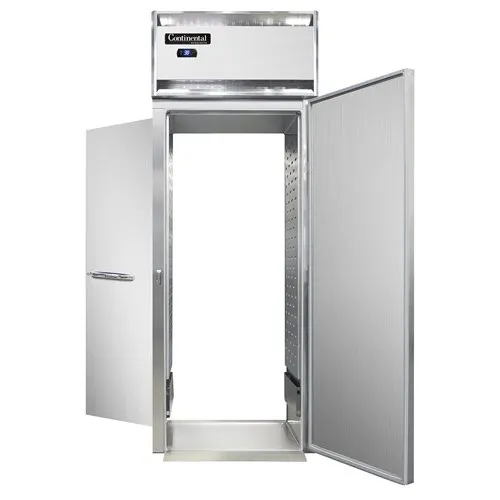 Continental Refrigerator D1RINRT 35" 1-Section Roll-Thru Refrigerator w/ 2 Solid Doors, Stainless Steel Front Aluminum Ends