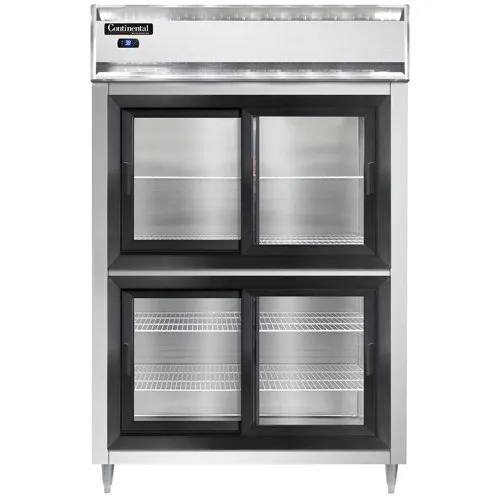 Continental Refrigerator D2RNSGDHD 52" 2-Section Reach-In Refrigerator w/ 4 Sliding Half Glass Doors, 50 cu. ft.