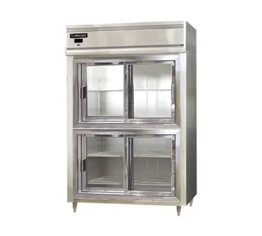 Continental Refrigerator D2RNSSSGDHD 52" 2-Section Reach-In Refrigerator w/ 4 Sliding Half Glass Doors, All Stainless Steel, 50 cu. ft.