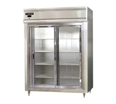 Continental Refrigerator D2RENSASGD 57" 2-Section Reach-In Refrigerator w/ 2 Sliding Glass Doors, Stainless Steel Exterior, 52 cu. ft.