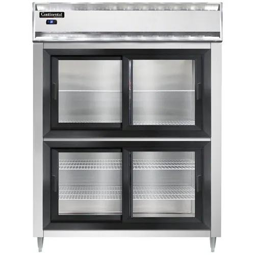 Continental Refrigerator D2RENSGDHD 57" 2-Section Reach-In Refrigerator w/ 4 Sliding Half Glass Doors, 52 cu. ft.