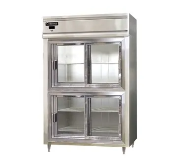 Continental Refrigerator D2RSNSASGDHD 52" 2-Section Reach-In Refrigerator w/ 4 Glass Sliding Half Doors, Stainless Steel Exterior, 32 cu. ft.