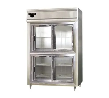 Continental Refrigerator D2RSNSSSGDHD 52" Two Section Reach-In Refrigerator w/ 4 Glass Sliding Half Doors, All Stainless Steel, 32 cu. ft.