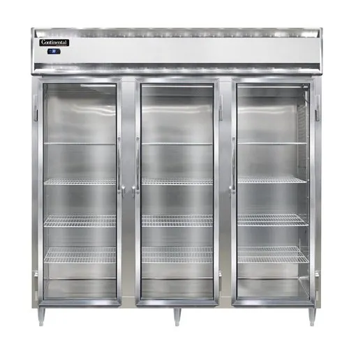 Continental Refrigerator D3RNGD 78" 3-Section Reach-In Refrigerator w/ 3 Glass Doors, Stainless Steel Front Aluminum Exterior, 72 cu. ft.