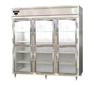 Continental Refrigerator D3RNSAGDHD 78" 3-Section Reach-In Refrigerator w/ 6 Glass Half Doors, 72 cu. ft.