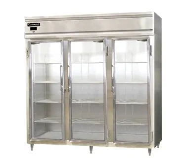 Continental Refrigerator D3RNSSGD 78" 3-Section Reach-In Refrigerator w/ 3 Glass Doors, All Stainless Steel, 72 cu. ft.