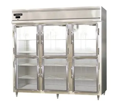 Continental Refrigerator D3RENSAGDHD 85" 3-Section Reach-In Refrigerator w/ 6 Glass Half Doors, Stainless Steel Exterior, 75 cu. ft.