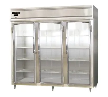 Continental Refrigerator D3RENSAGD 85" 3-Section Reach-In Refrigerator w/ 3 Glass Doors, Stainless Steel Exterior, 75 cu. ft.