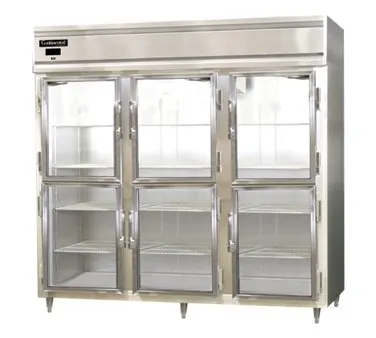 Continental Refrigerator D3RENSSGDHD 85" 3-Section Reach-In Refrigerator w/ 6 Glass Half Doors, All Stainless Steel, 75 cu. ft.