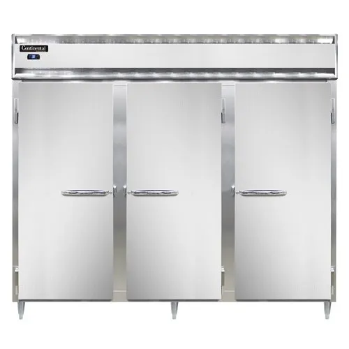 Continental Refrigerator D3REN 85" 3-Section Reach-In Refrigerator w/ 3 Solid Doors, Stainless Steel Front Aluminum Exterior, 75 cu. ft.