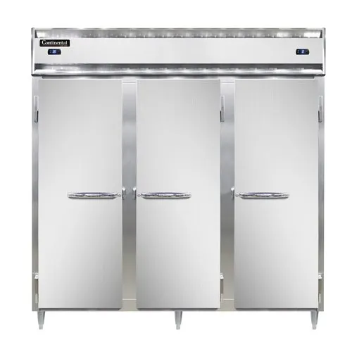 Continental D3RRFNPT 78" 3-Section Pass-Thru Refrigerator Freezer Combo w/ 6 Solid Doors