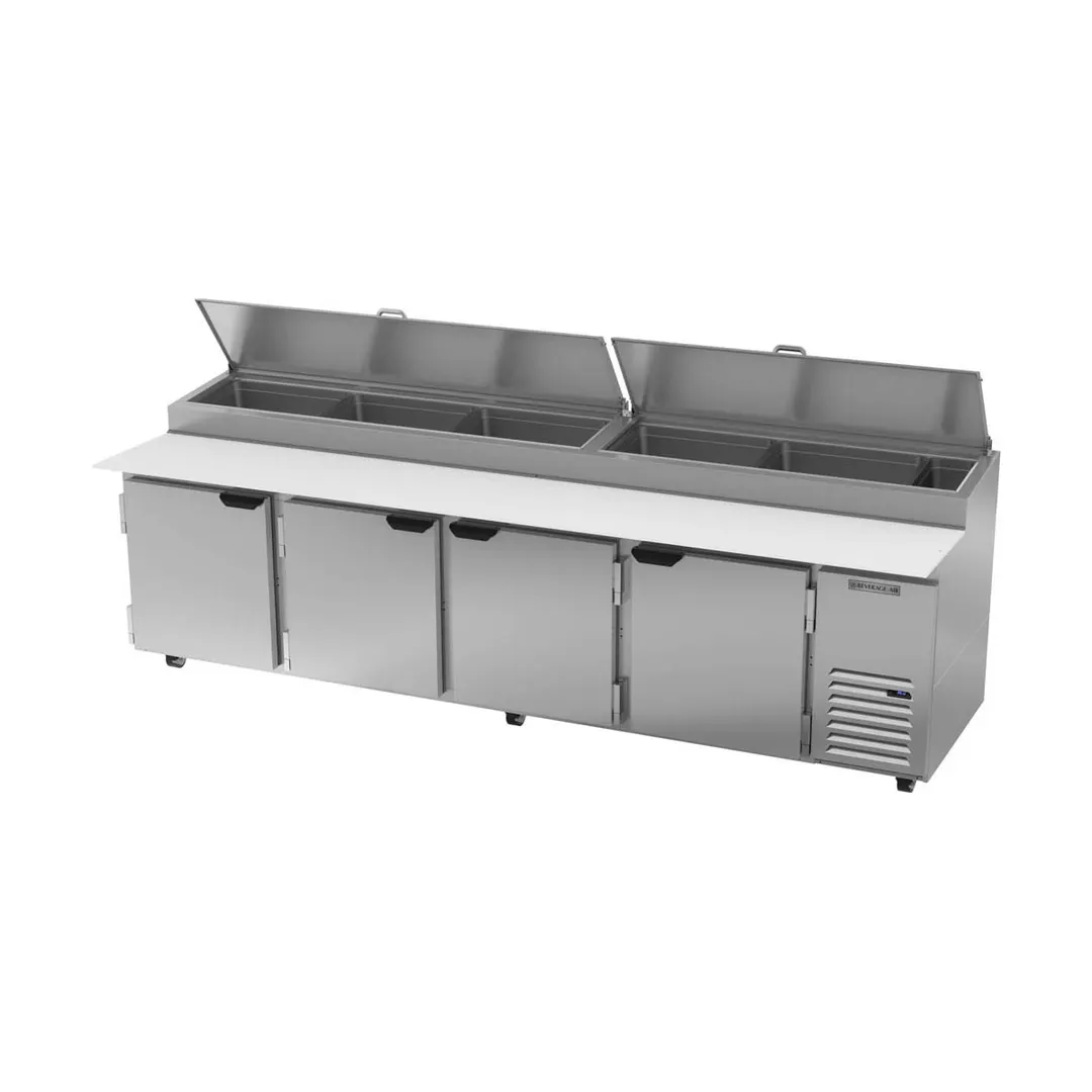 Beverage-Air DP119HC 119" 4-Section Refrigerated Pizza Prep Table w/ 4 Doors, 42 cu. ft.