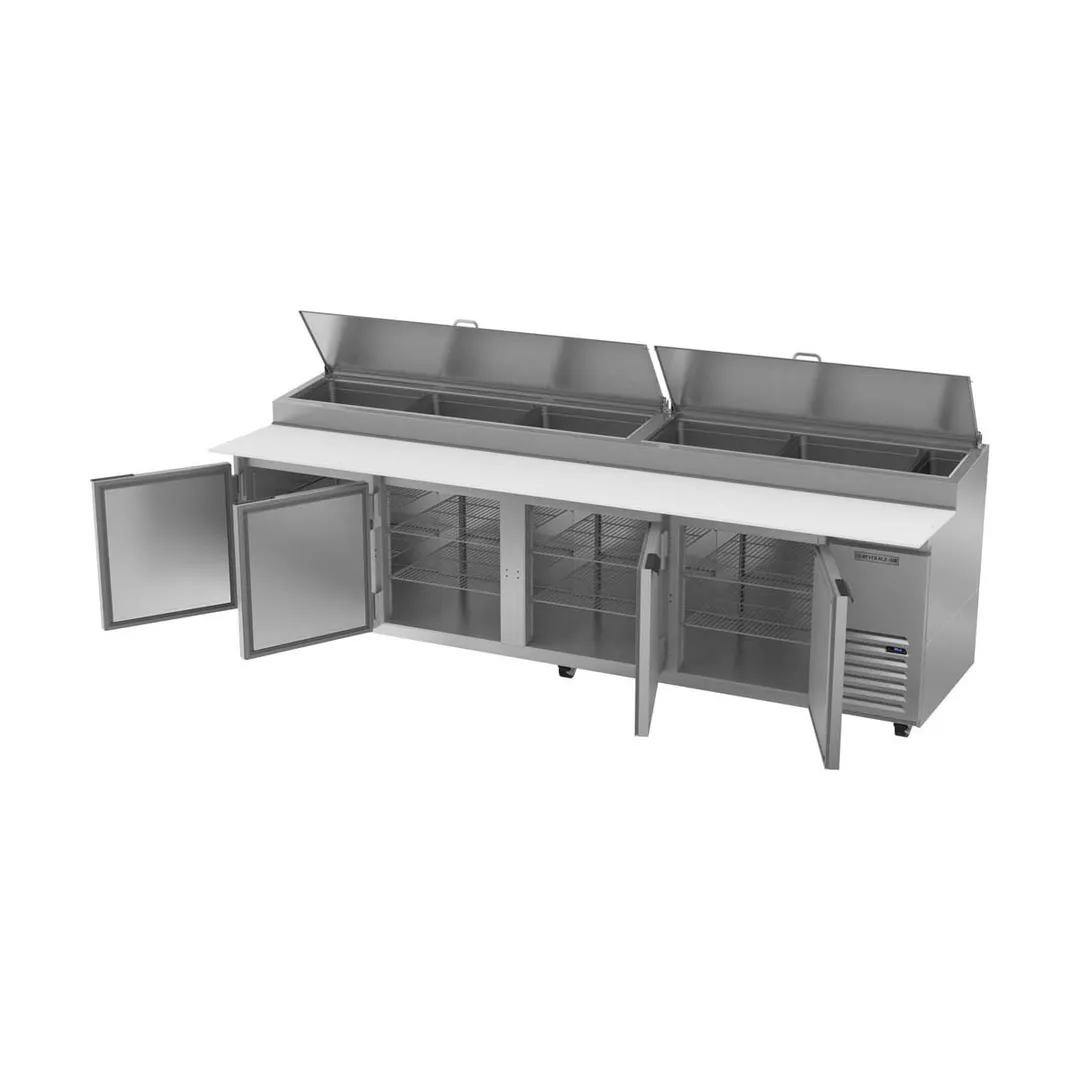Beverage-Air DP119HC 119" 4-Section Refrigerated Pizza Prep Table w/ 4 Doors, 42 cu. ft.