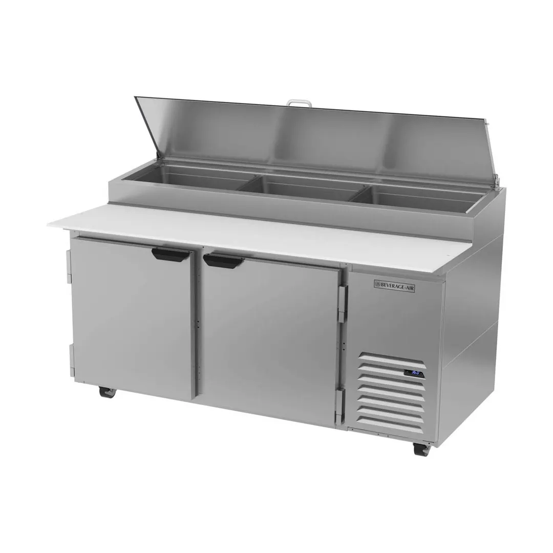 Beverage Air DP67HC 67" 2-Section Refrigerated Pizza Prep Table w/ 2 Doors, 20.7 cu. ft.
