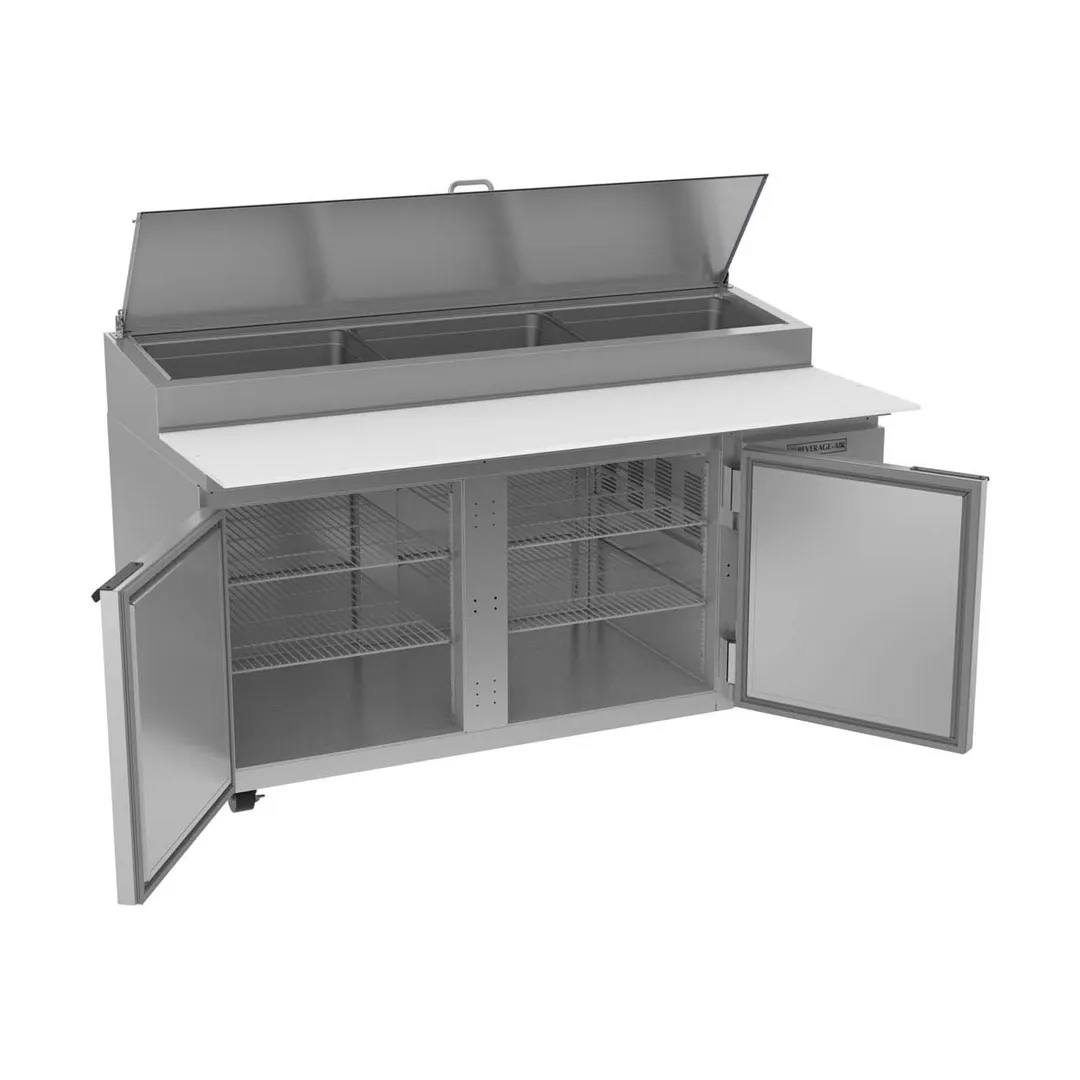 Beverage Air DP67HC 67" 2-Section Refrigerated Pizza Prep Table w/ 2 Doors, 20.7 cu. ft.