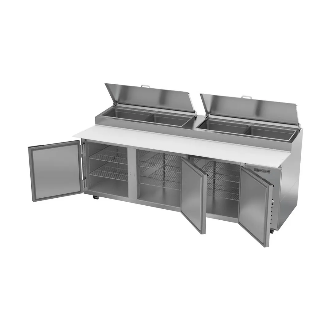 Beverage-Air DP93HC 93" 3-Section Refrigerated Pizza Prep Table w/ 3 Doors, 31.5 cu. ft.