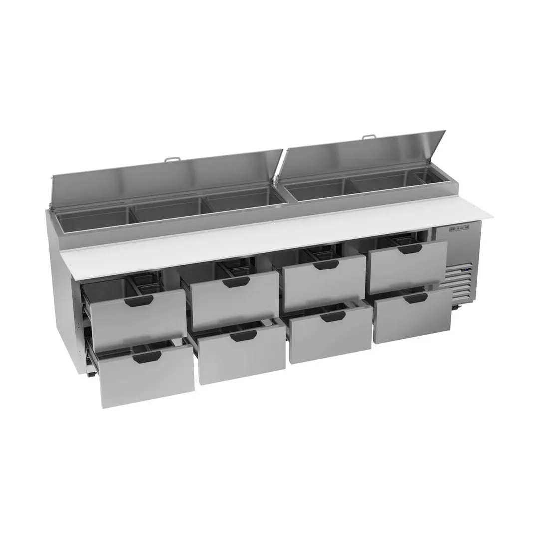 Beverage-Air DPD119HC-8 119" 4-Section Refrigerated Pizza Prep Table w/ 8 Drawers