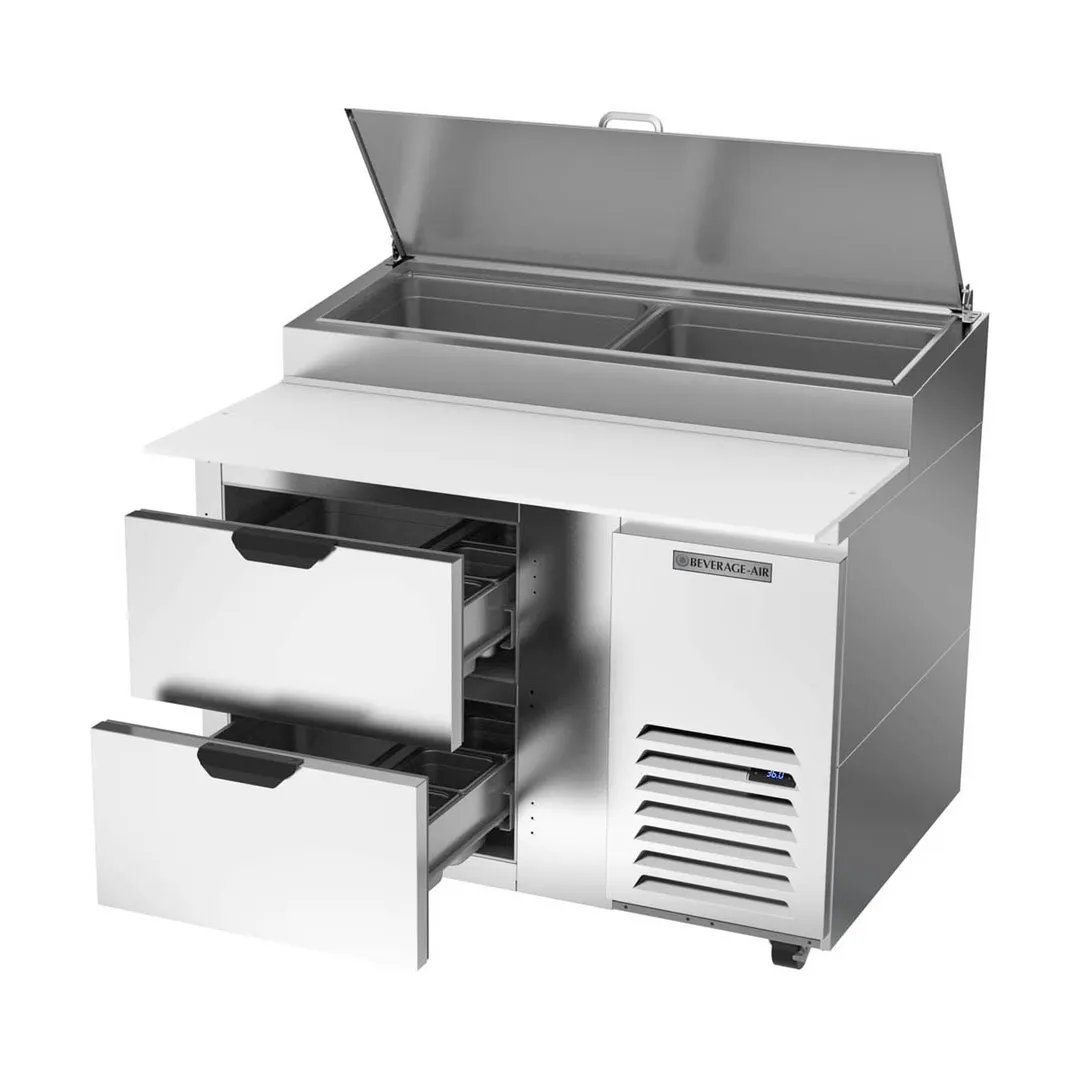 Beverage Air DPD46HC-2 46" 1-Section Refrigerated Pizza Prep Table w/ 2 Drawers, 12 cu. ft.