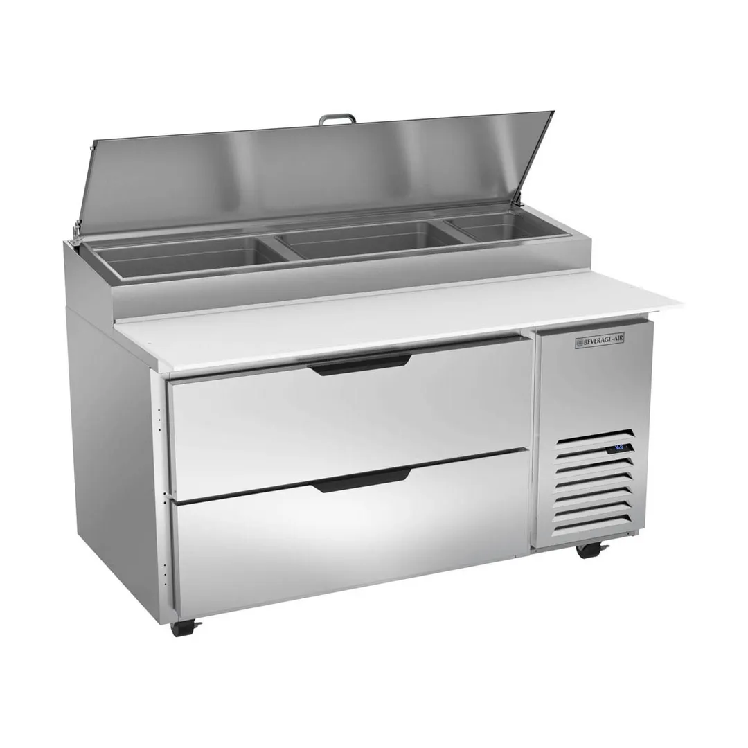 Beverage Air DPD60HC-2 60" 1-Section Refrigerated Pizza Prep Table w/ 2 Drawers, 12 cu. ft.