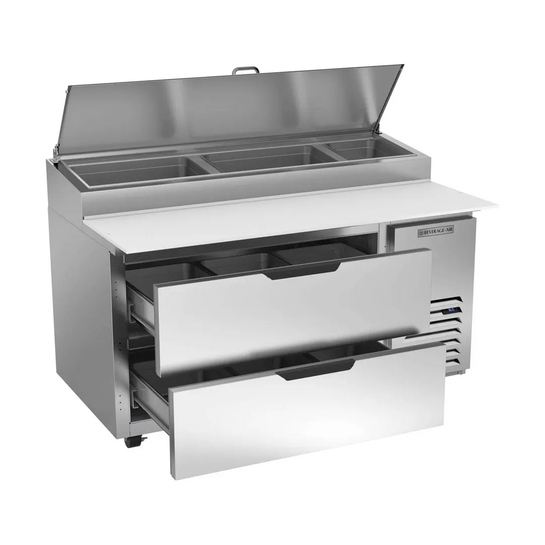 Beverage Air DPD60HC-2 60" 1-Section Refrigerated Pizza Prep Table w/ 2 Drawers, 12 cu. ft.